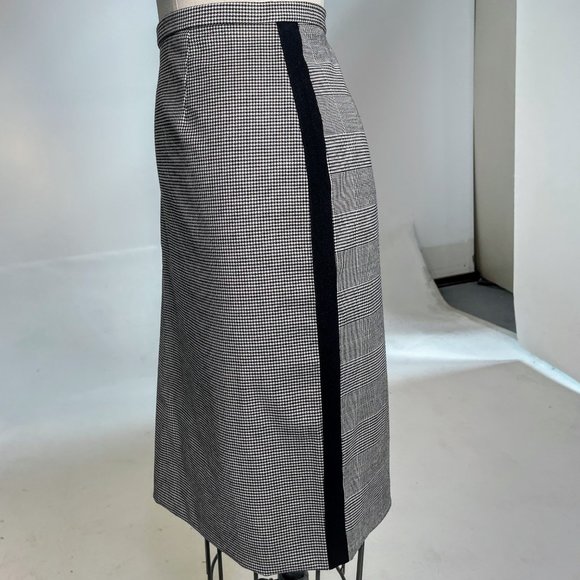 Piazza Sempoine Black & White Houndstooth/Plaid Mixed Pattern Wool Skirt Sz. 44 - Picture 5 of 11